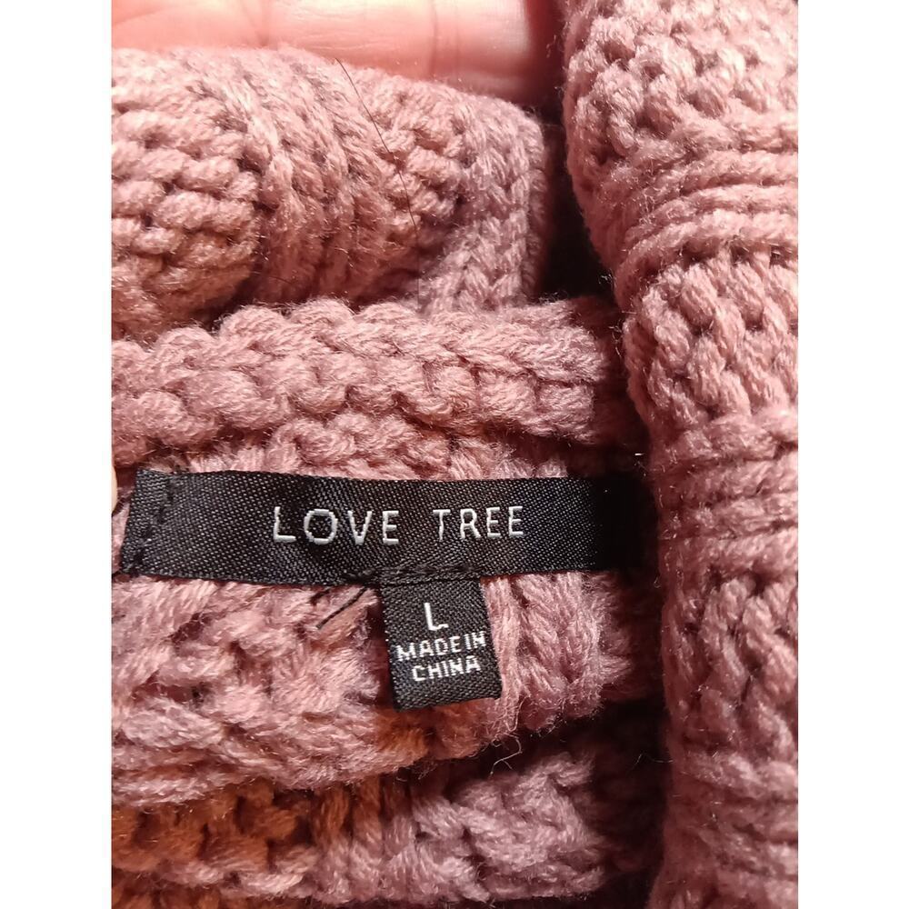 Love Tree Chunky Cropped Sweater Brown Cowl Neck Cable Knit Large Oversized - Picture 5 of 5